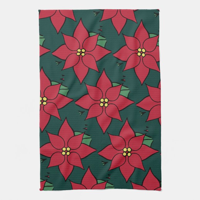 Röd julpoinsettia kökshandduk  (Vertikal)