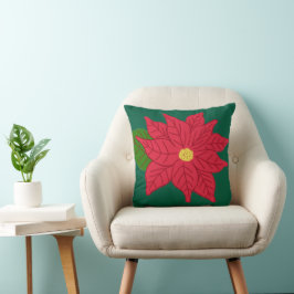 Röd julpoinsettia kudde