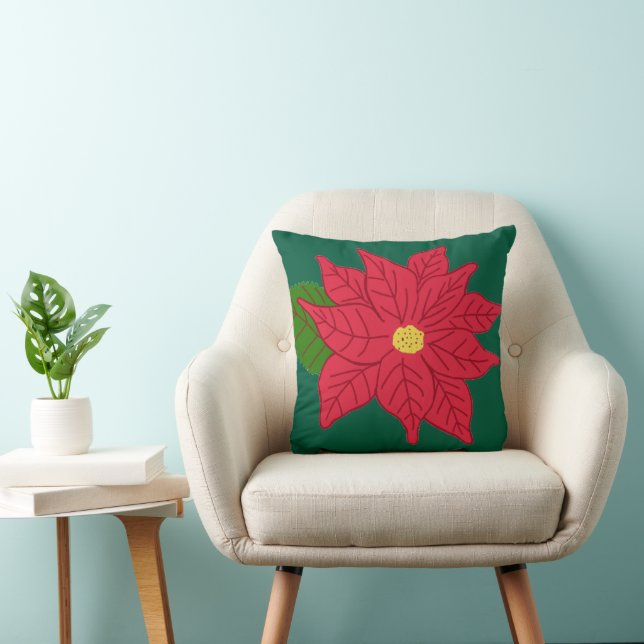 Röd julpoinsettia kudde (Stol)
