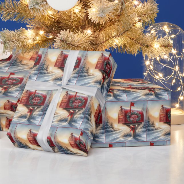 Röd julpostlåda i Snö Presentpapper (Helgdagar)