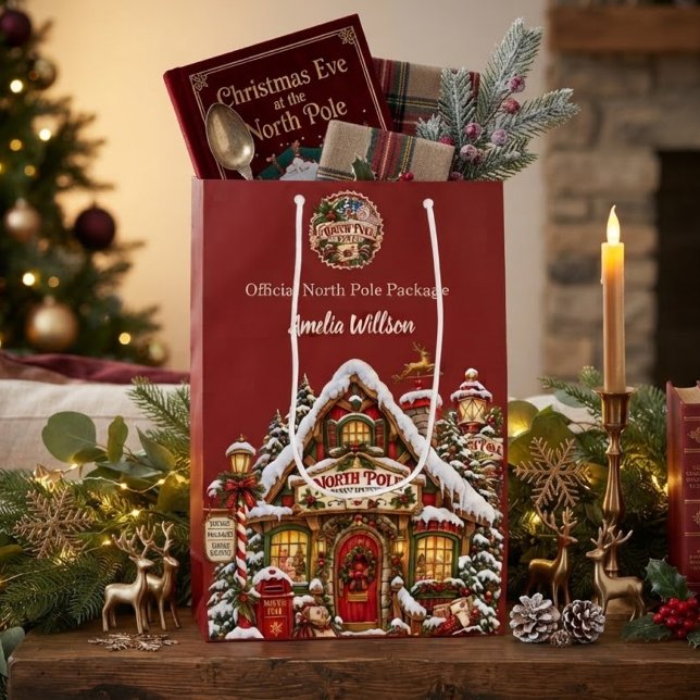 Röd julpresent från Nordpolen med eget namn (Skapare uppladdad)