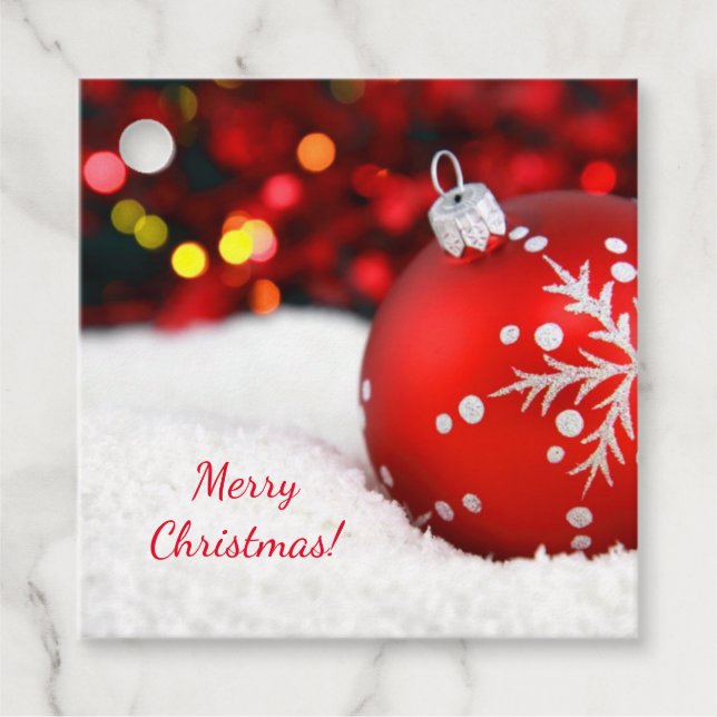 Röd julprydnad gåvor etiketter (Framsida)