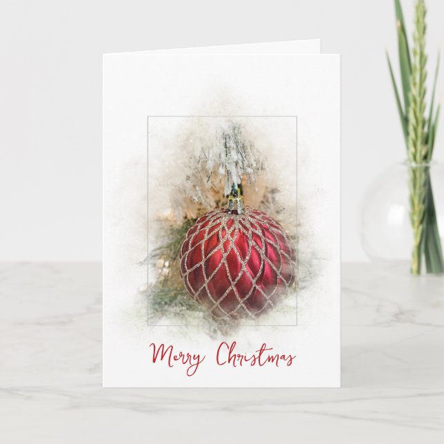 Röd julprydnad helgkort (Framsida)