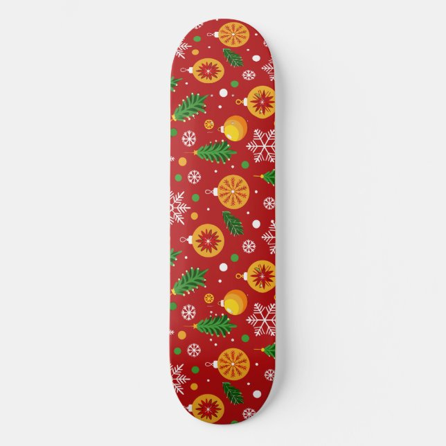 Röd julrelaterad mönster mini skateboard bräda 18,5 cm (Framsida)