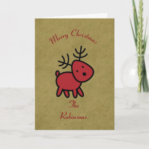 Röd julrenillustration helgkort