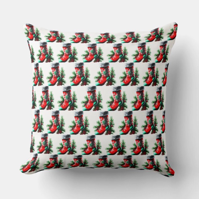 Röd julsko med Julgran Kudde (Framsida)