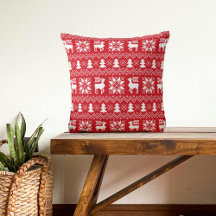 Röd julsötare Reindeer Poinsettias Mönster