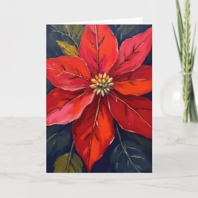 Röd julstjärna julblomma målad helgkort (Framsida)