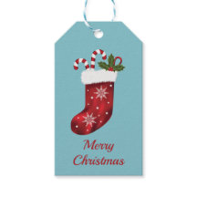 Röd julstrumpa på blå - God Jul
