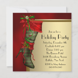 Röd julstrumpa Röd guld julfest Inbjudningar