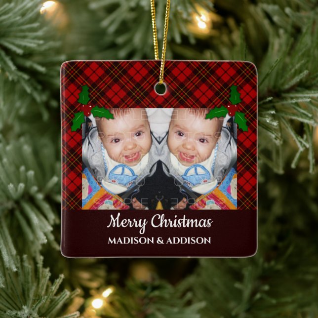 Röd jultartan mönster Personalize-foto Julgransprydnad Keramik (Träd)