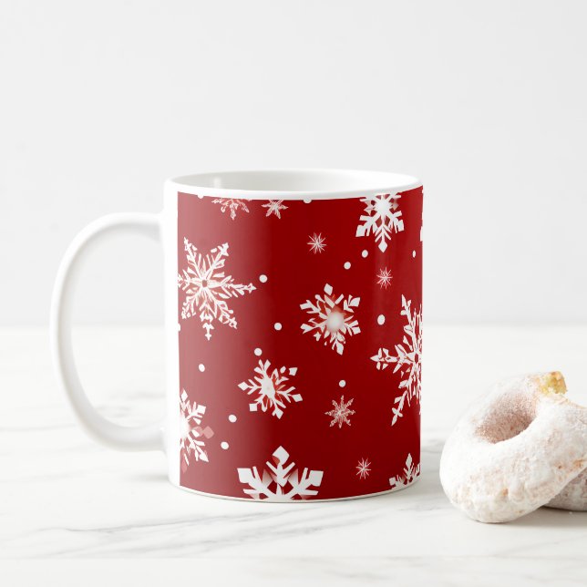 Röd jultomtdesign med snöflingor kaffemugg (Med munk)