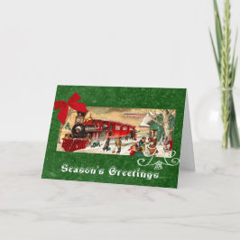 Röd jultomte Tåg Engine-Grönten - bakgrund Helgkort