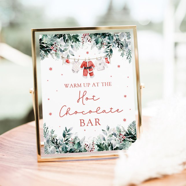Röd jultomten Baby Shower Hett Chocolate Pub Poster (Watercolor Red Christmas Santa Baby Shower Hot Chocolate Bar Sign)