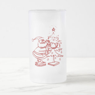Röd jultomten för vintage i julgran frostat ölglas