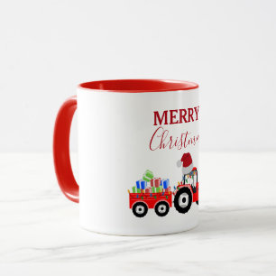 Röd jultraktor Lastbil Farm Mugg