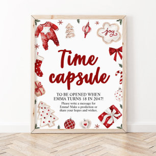 Röd julvintertid Kapsel Babyskylt Poster