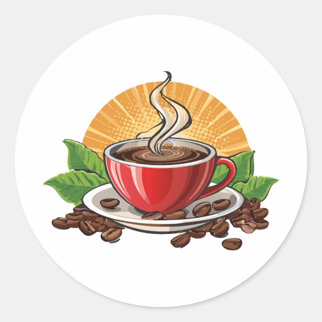 Röd kaffekopp runt klistermärke (Framsida)
