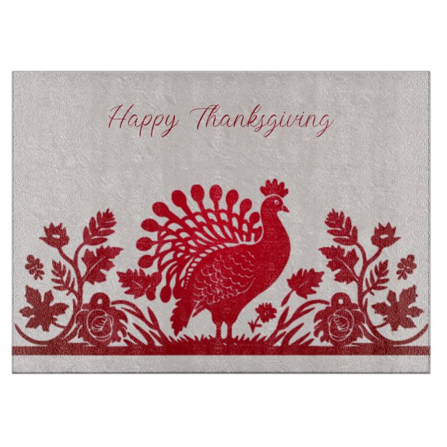 Röd kalkon blommig skärbräda för Thanksgiving (Framsidan)