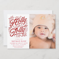 Röd kalligrafi, holly jolly-födelsemeddelande