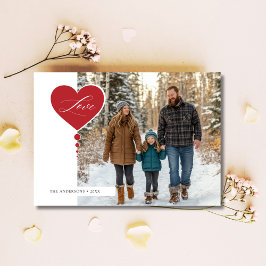 Röd kalligrafi Kärlek Familj Foto Baby Alla hjärta Julkort