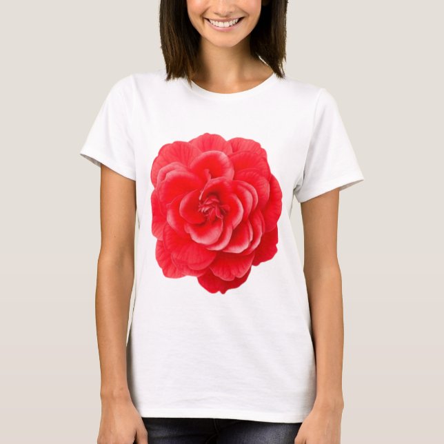 Röd Kamelia Blomma Konst Dam Vit T-Shirt Elegant (Framsida)