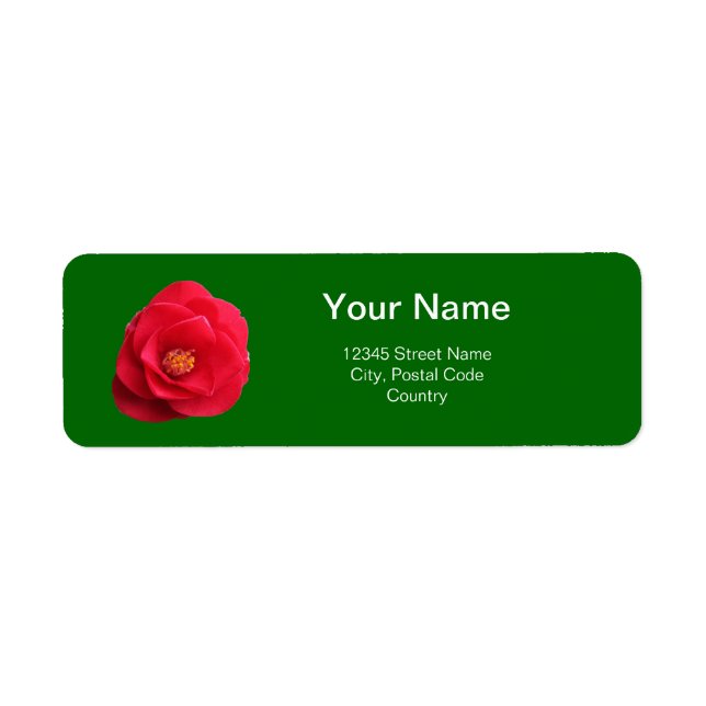 röd kamellia - blommor - gröntens adressetikett returadress etikett (Framsidan)