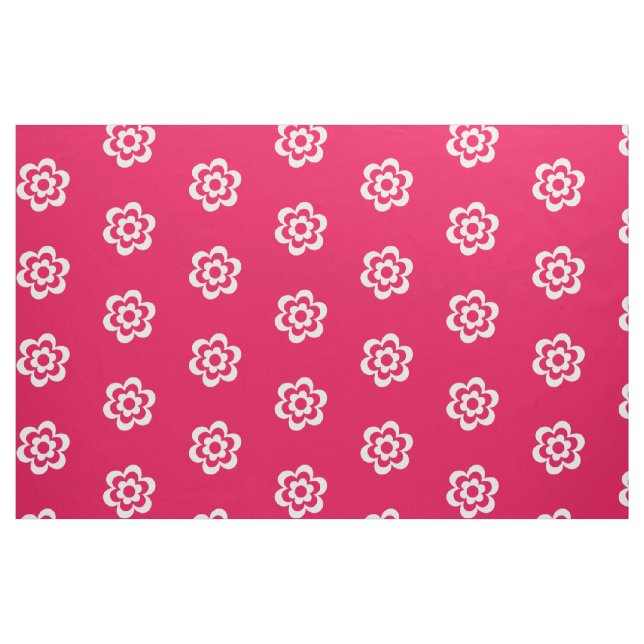 Röd kammad bomull med vit blomning tyg (Fat Quarter)