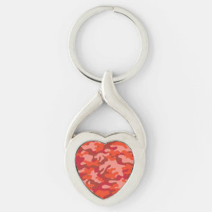 Röd kamouflage twisted heart silverfärgad nyckelring