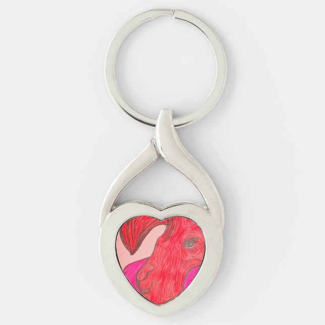 Röd kaninnyckelring twisted heart silverfärgad nyckelring (Framsidan)