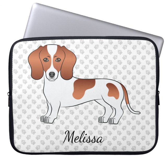 Röd kantutjämning Jacka Dachshund Tecknad hund & T Laptop Fodral (Framsidan)