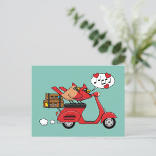 Röd kardinal Älskare på Scooter Helg Vykort
