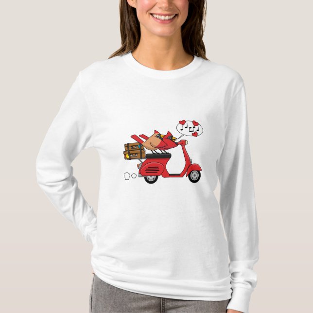 Röd kardinal Älskare på Scooter T Shirt (Framsida)