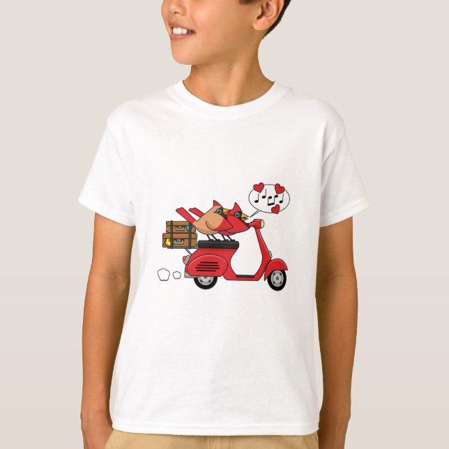 Röd kardinal Älskare på Scooter T Shirt (Framsida)