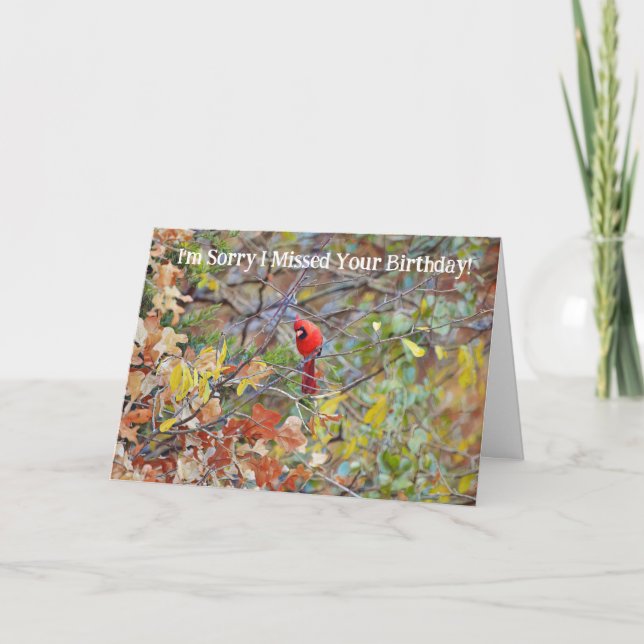 Röd kardinal Bird Belastat Missed Birthday Card Kort (Framsida)
