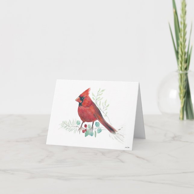 Röd kardinal Bird Helgdag Card Kort (Framsida)
