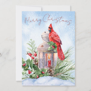 Röd kardinal Bird Watercolor Vinterjul Julkort