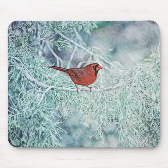Röd kardinal Bird Winter Art Mouse Pad Musmatta (Framsidan)