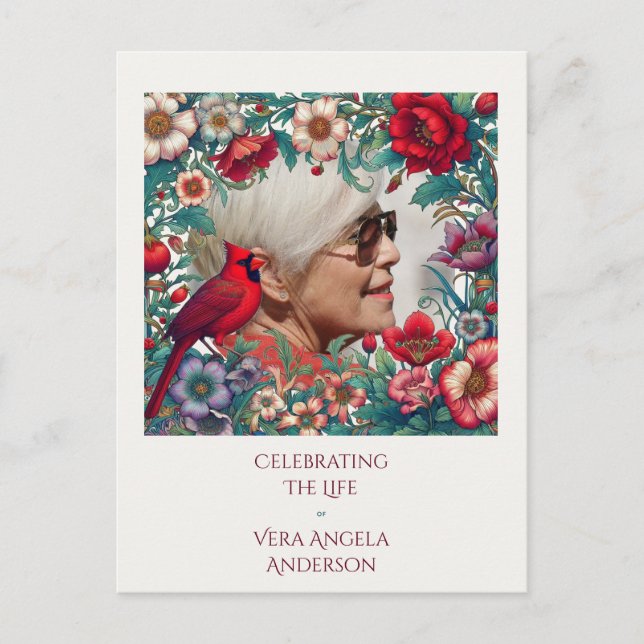 Röd kardinal firande av livet FOTO Vykort (Framsida)