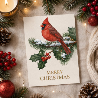 Röd kardinal God Jul Semesterkort Julkort