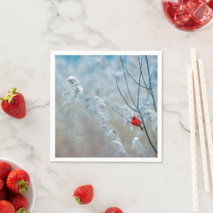 Röd kardinal i vinter natur foto jul pappersservett