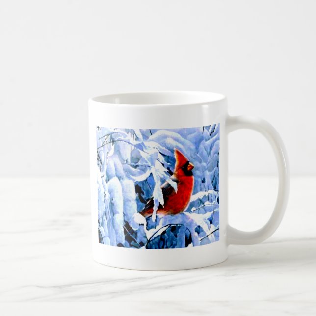 Röd Kardinal i Vintersnö Kaffemugg (Höger)