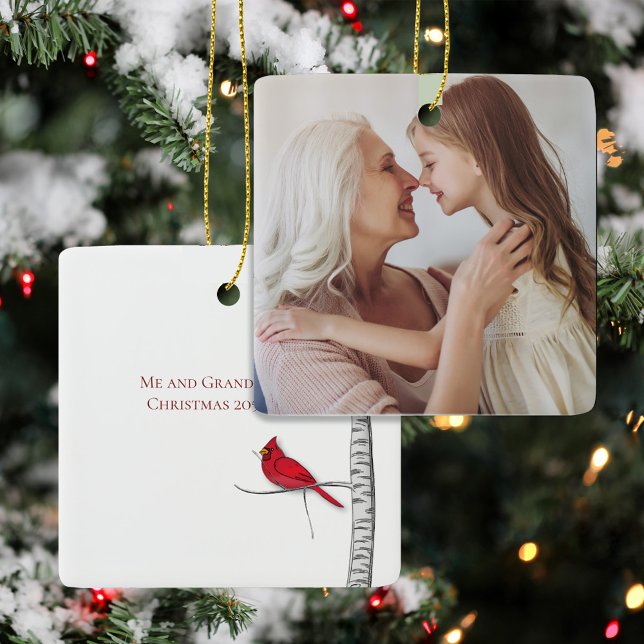 Röd Kardinal Jul Foto Anpassad Julgransprydnad Keramik (Holiday Red Cardinal Custom Photo Ornament.)