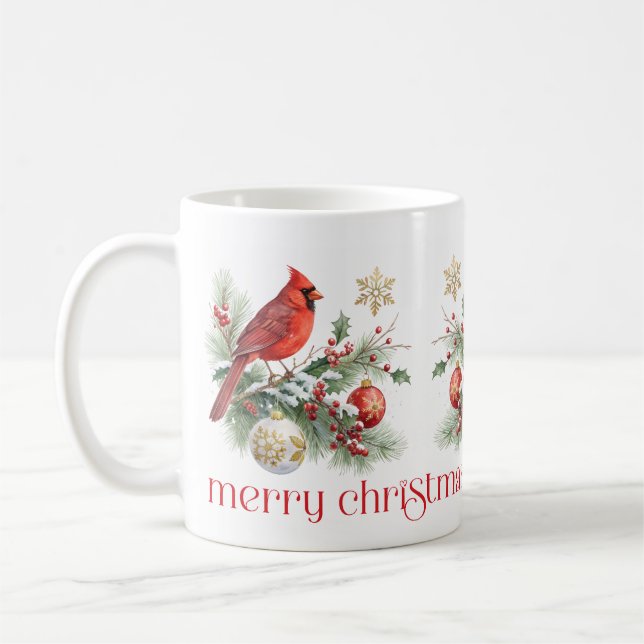 Röd Kardinal Jul Holly Bouquet Kaffemugg (Vänster)