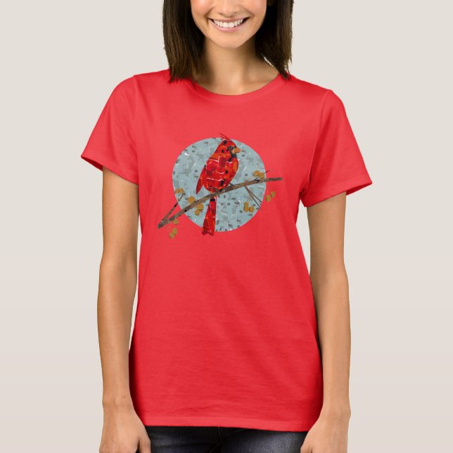Röd Kardinal, julens fågel Tee Shirt (Framsida)