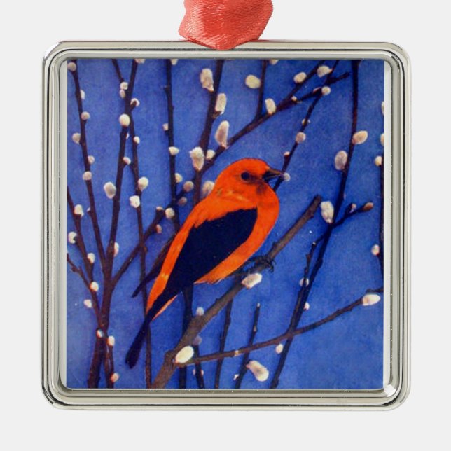 Röd kardinal julgransprydnad metall (Framsidan)