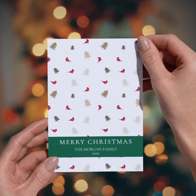 Röd kardinal-julkort Modern Gräs Träd Julkort (Skapare uppladdad)