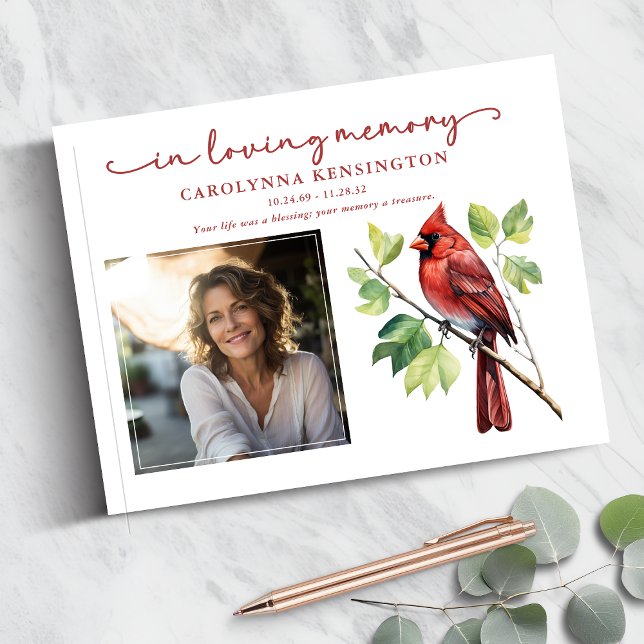 Röd kardinal Loving Memory Funeral Memorial Photo Gästböcker (Red Cardinal Loving Memory Funeral Memorial Photo Guestbook)