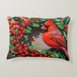 Röd kardinal med krans prydnadskudde