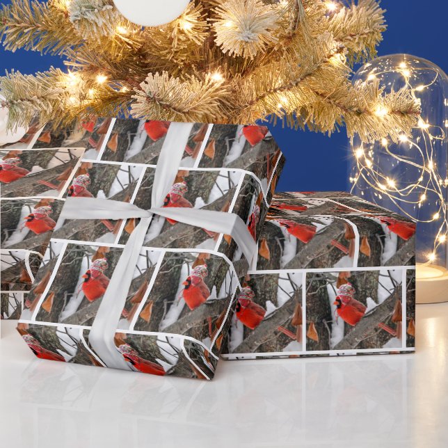 Röd kardinal med vinter-Hat Presentpapper (Helgdagar)